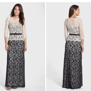 TADASHI SOJI Color Block Mock 2 Pc Unconventional Lace Gown size 12